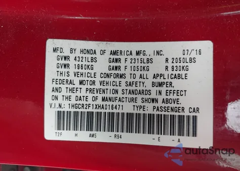 2017 Honda Accord Sport Se from USA, damaged, VIN 1HGCR2F1XHA016471